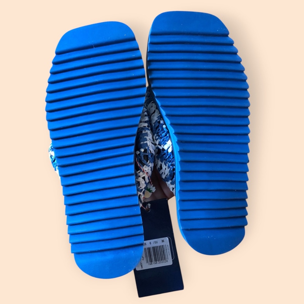 Farm Rio NEW Sweet Rio Raffia Puffy Flip Flop Blue White Vegan Summer Women US 6 - Picture 16 of 16